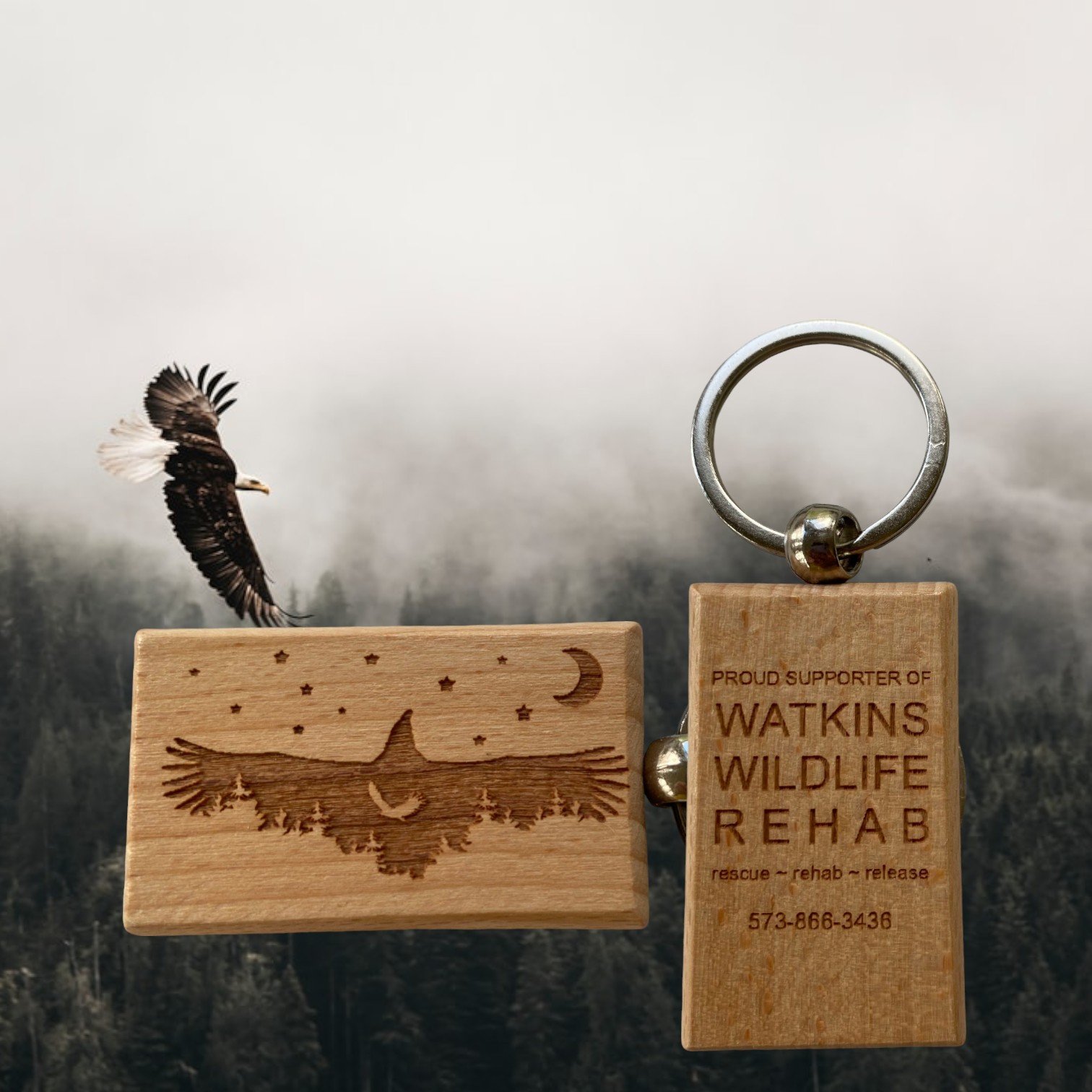 Key Chain Eagle Stars and Moon