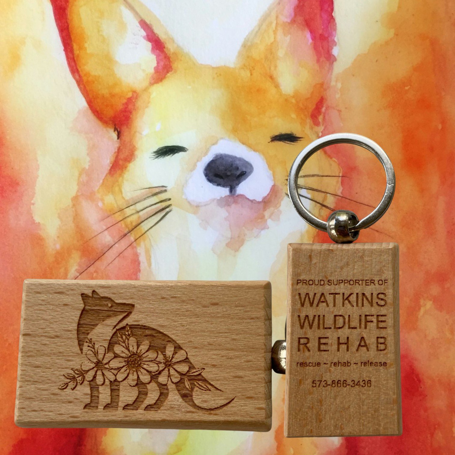 Key Chain Fox with flowers